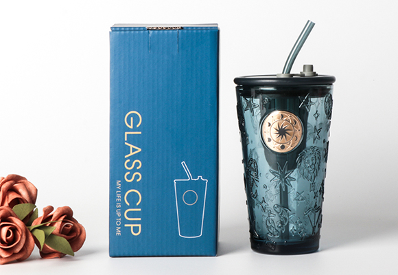Customized logo straw glass cup gift box